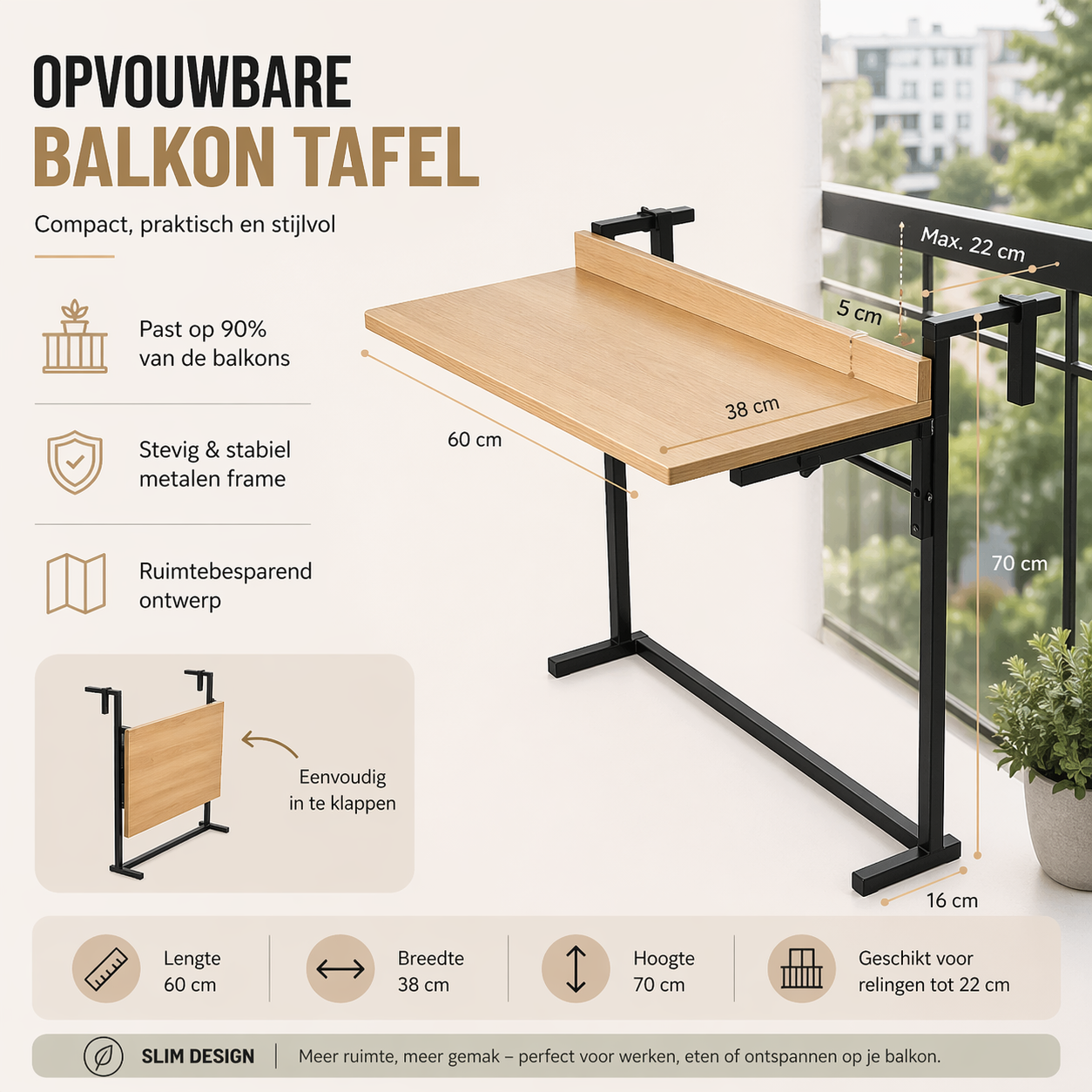 Ophangbareklapbare Balkon Tafel