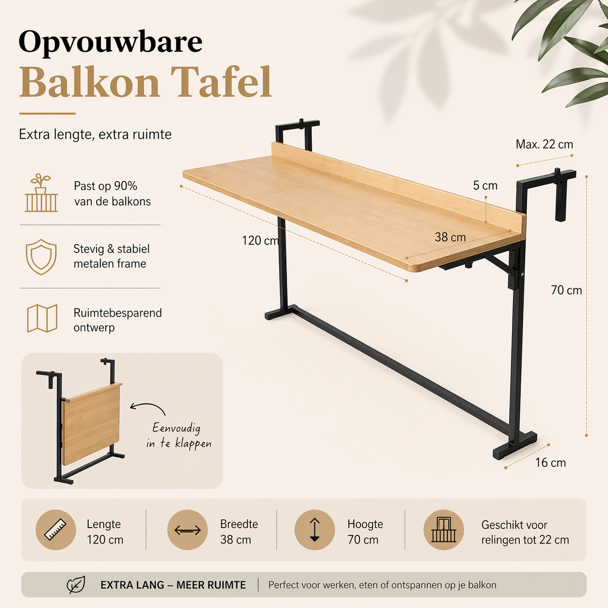 Ophangbareklapbare Balkon Tafel