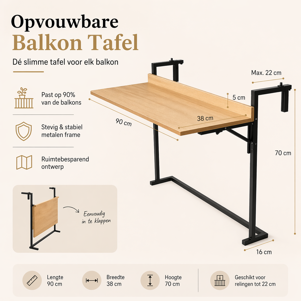 Ophangbareklapbare Balkon Tafel