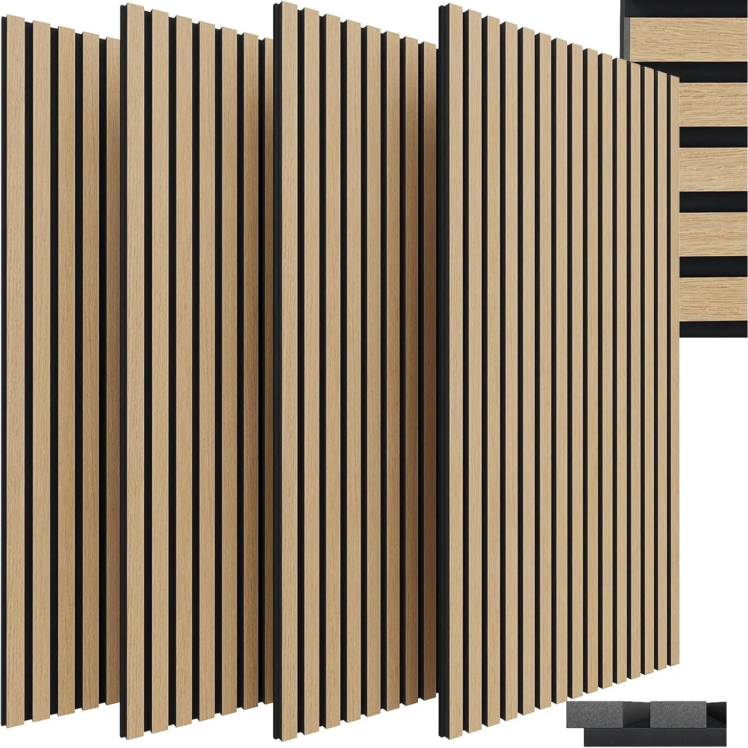 Acoustic Panels Wood 120 x 60 x 2.1cm Set of 4, 3D Wall Panels, Wood Look - Sound-absorbing Wall Covering, Acoustic Panels
