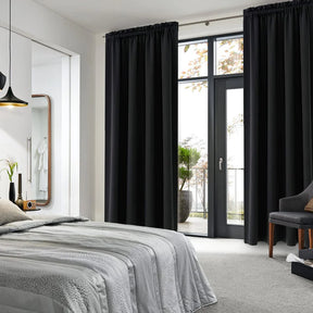 1Pc Black Blackout Curtains Light Reducing Thermal Insulated Grommet Black Out Curtains Panels Drapes for Living Room Bedroom