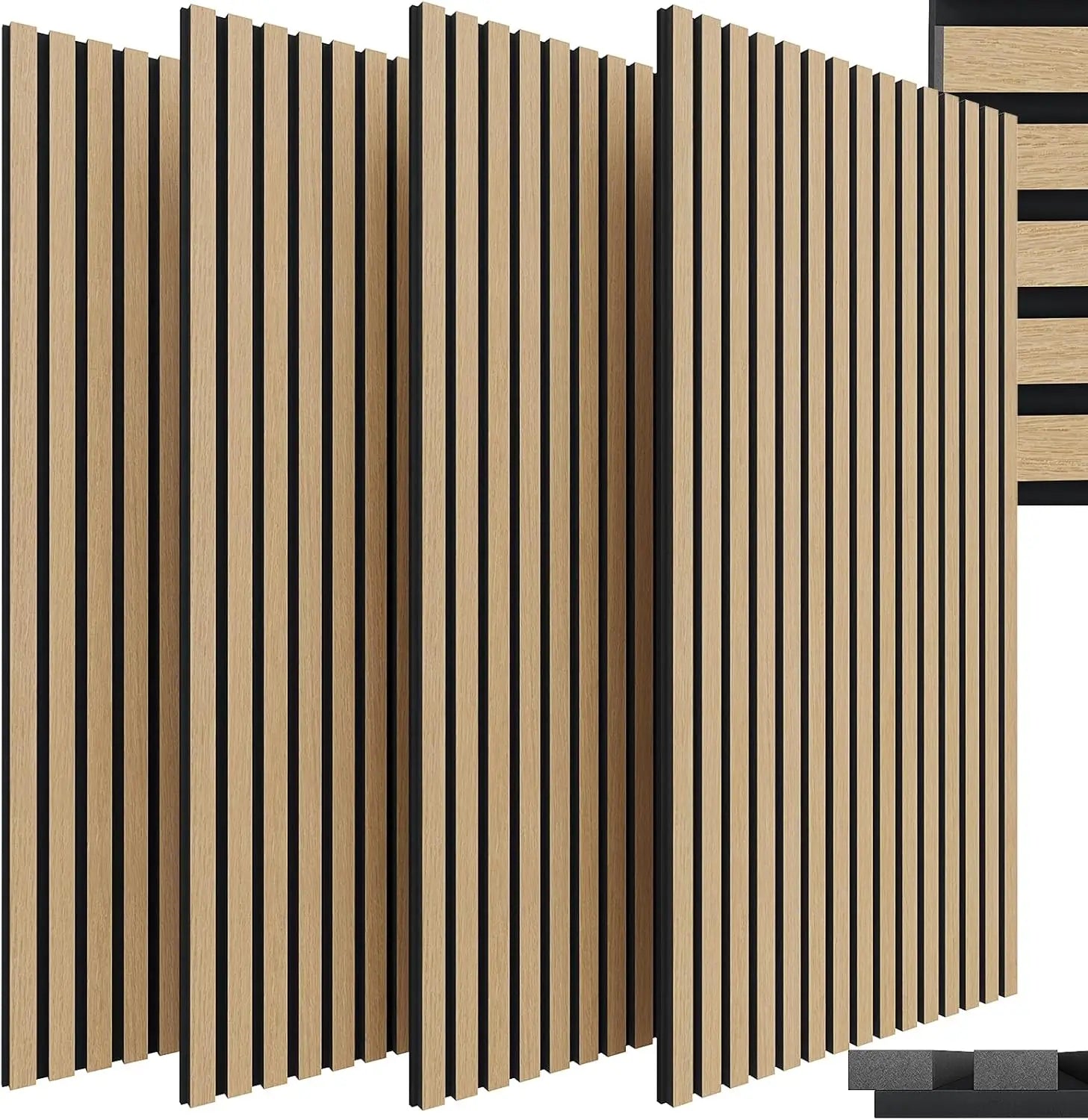 Acoustic Panels Wood 120 x 60 x 2.1cm Set of 4, 3D Wall Panels, Wood Look - Sound-absorbing Wall Covering, Acoustic Panels