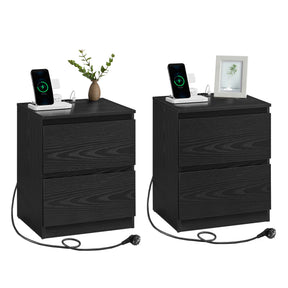 VASAGLE bedside table with sockets bar, set of 2, side table table, 2 drawers, 2 AC sockets, 1 USB-A ports