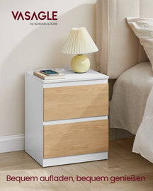 VASAGLE bedside table with sockets bar, set of 2, side table table, 2 drawers, 2 AC sockets, 1 USB-A ports