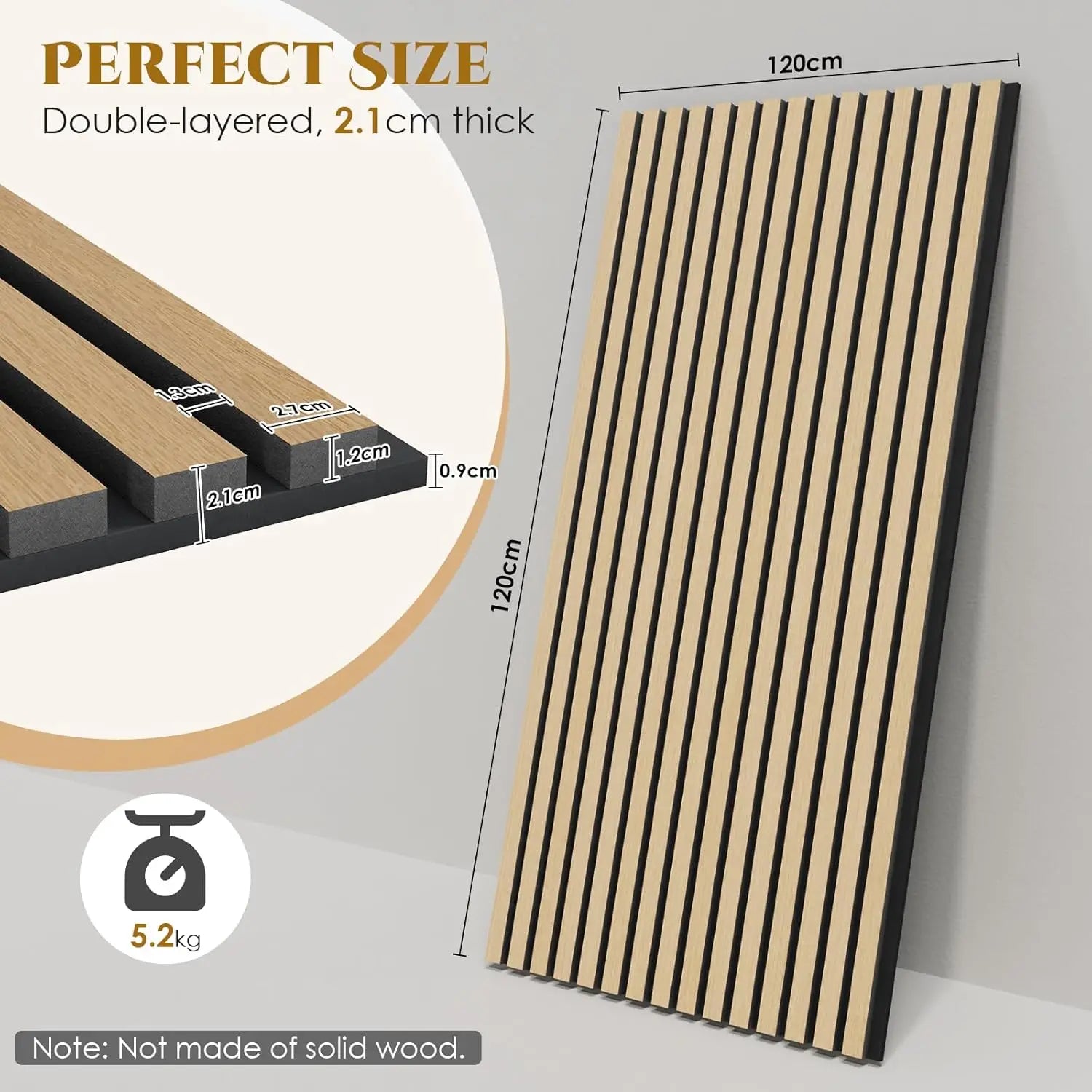 Acoustic Panels Wood 120 x 60 x 2.1cm Set of 4, 3D Wall Panels, Wood Look - Sound-absorbing Wall Covering, Acoustic Panels
