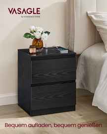 VASAGLE bedside table with sockets bar, set of 2, side table table, 2 drawers, 2 AC sockets, 1 USB-A ports