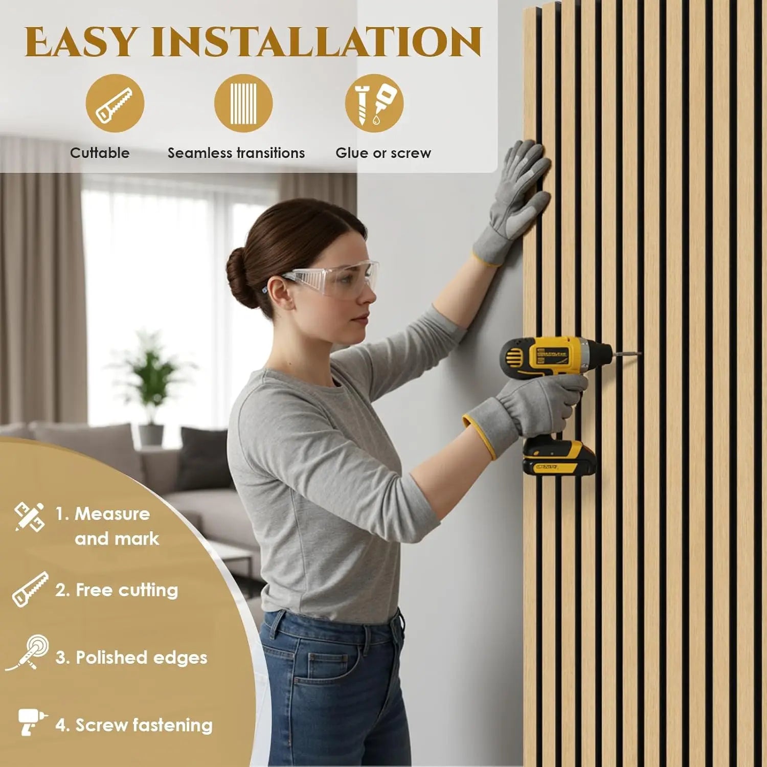 Acoustic Panels Wood 120 x 60 x 2.1cm Set of 4, 3D Wall Panels, Wood Look - Sound-absorbing Wall Covering, Acoustic Panels