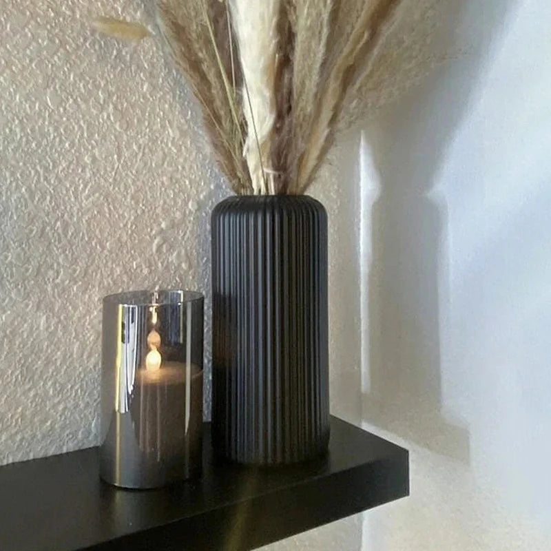 Ribbed Black Vase