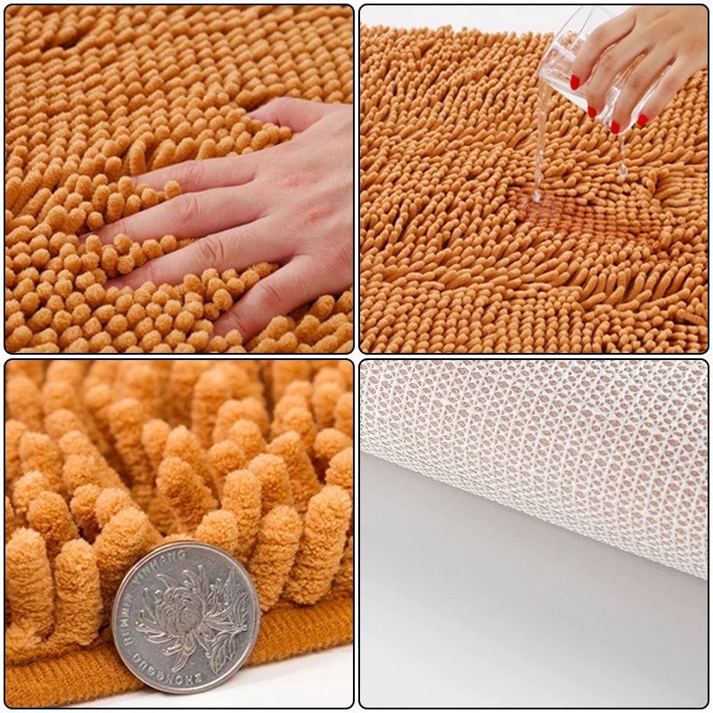 Chenille-Badezimmerteppich, rutschfeste Badematte, weich und komfortabel, flauschig, Wohnzimmer, Tür, Badezimmer, saugfähige Fußmatte