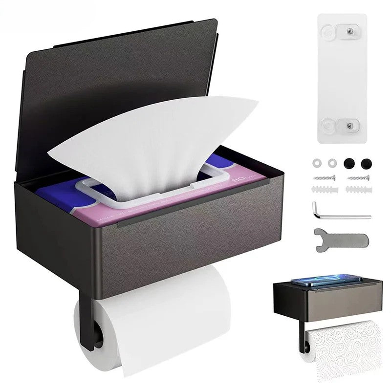 Wall-Mounted Toilet Paper Holder with Storage